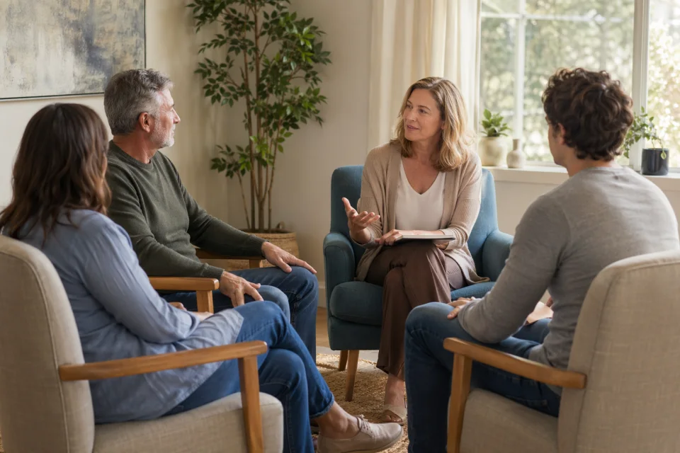 Family members supporting a loved one through recovery